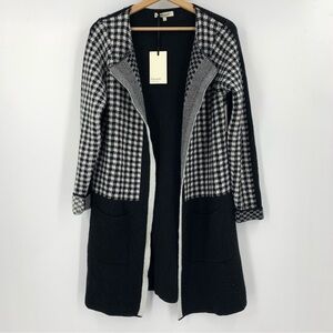 33. Cocogio Wool Blend Long Line Open Cardigan Black & White Pattern
